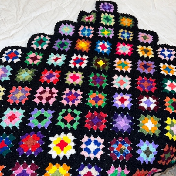 Bedding Vintage Crochet Afghan Classic Granny Square Knit Blanket